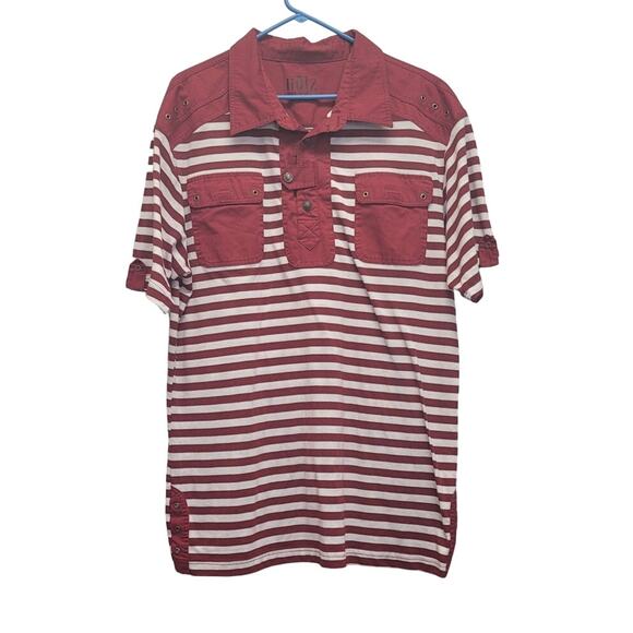 Noiz Mens 2XL 100% Polyester Striped Quarter Button Short Sleeve Collared Shirt - Picture 1 of 4